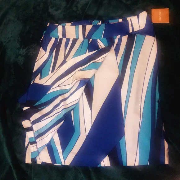 NWT Ellen Tracy Geometric Print Faux Wrap Mulitcolored Skirt Sz 12 - Picture 2 of 11